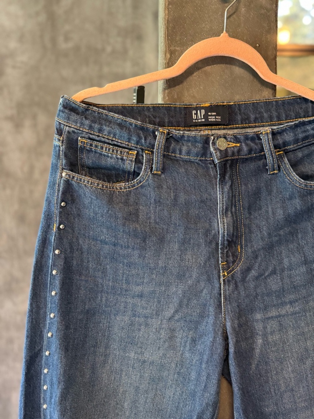 GAP Women's Dark Indigo High-Rise Jeans with Side Stud Accents
